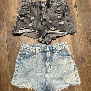 Stylish Distressed Denim Shorts - Black and Blue